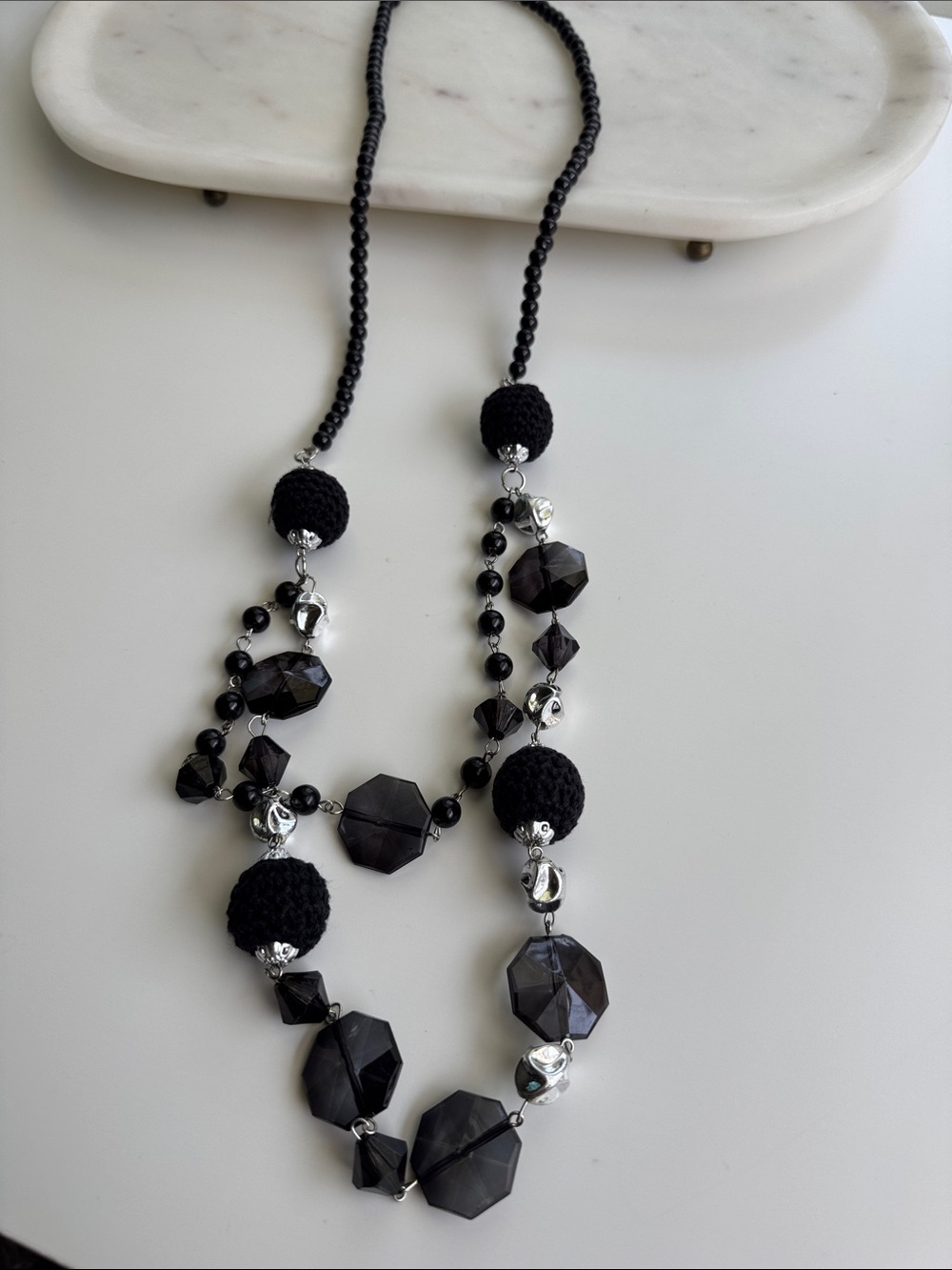 Elegant Black Beaded Long Necklace - Women Jewelry